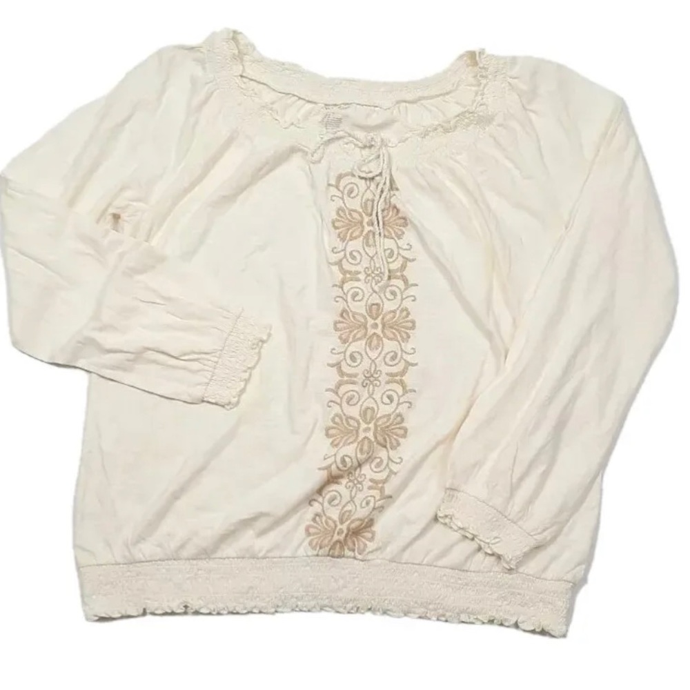 St Johns Bay Cream Boho Embroidered Peasant Blouse‎ Cotton Top 1X #DB